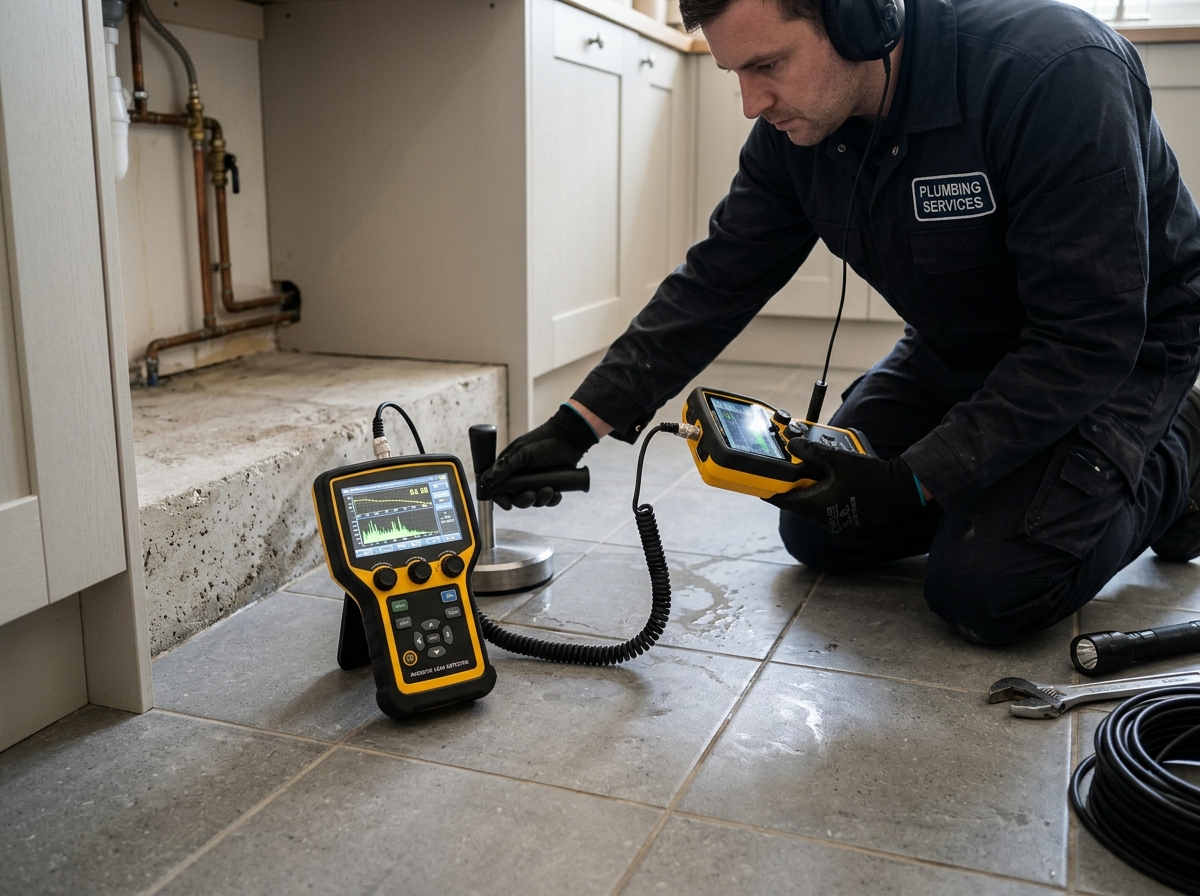 Acoustic ground microphone leak detector used for slab leak test Mansfield TX